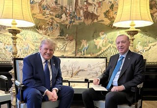 Turkey's president Recep Tayyip Erdogan and US president Donald Trump meet on the sidelines of the Nato summit in The Hague